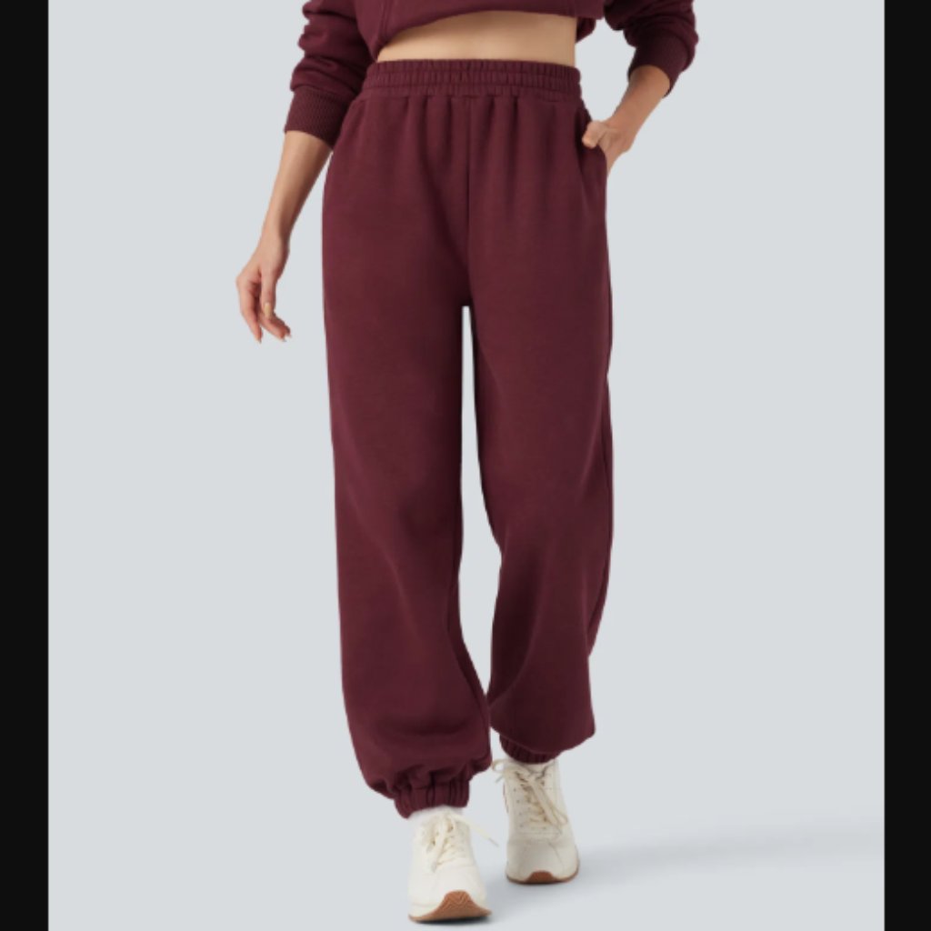 Halara Foldover High Waisted Drawstring Fleece Casual Joggers Sweatpants $46.95